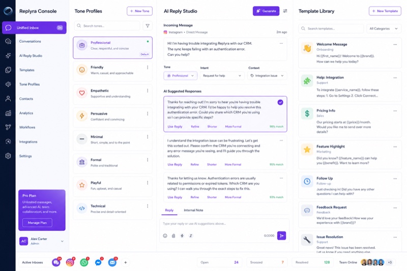 Replyra Console — App web